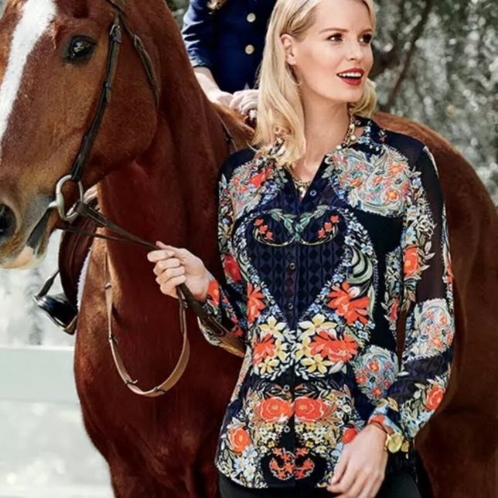 CAbi Amour Sheer Floral Long Sleeve Blouse Style 3072